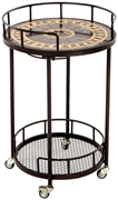 Alfresco Gibraltar 20" Round Marble Mosaic Outdoor Serving Cart With Wine Holders