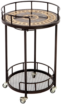 Alfresco Gibraltar 20" Round Marble Mosaic Outdoor Serving Cart With Wine Holders