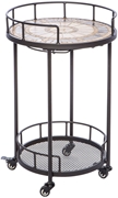 Alfresco Compass 20" Round Marble Mosaic Outdoor Serving Cart With Wine Holders