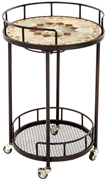 Alfresco Notre Dame 20" Round Marble Mosaic Outdoor Serving Cart With Wine Holders