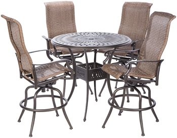 Alfresco Naples Bar Height Set With 42" Round Cast Aluminum Table And 4 Bar Height Swivel Arm Chairs