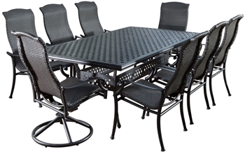 Alfresco Barbados All Weather Wicker Dining Set With 46" X 86" Rectangle Cast Aluminum Dining Table And Chairs