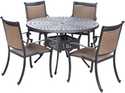 Alfresco Pilot All Weather Wicker Dining Set With 48" Round Cast Aluminum Dining Table And Chairs