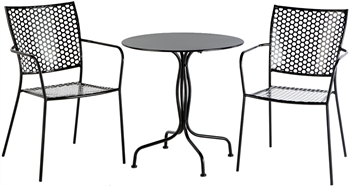 Alfresco Martini 3 Piece Bistro Set In Black Finish With 27.5" Round Bistro Table And 2 Stackable Bistro Chairs
