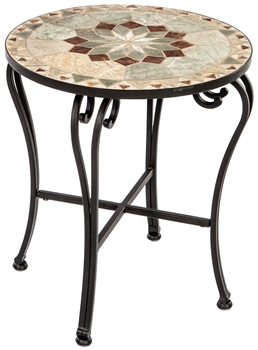 Notre Dame 20" Round Marble Mosaic Side Table 