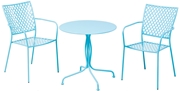 Alfresco Martini 3 Piece Bistro Set In Sky Blue Finish With 27.5" Round Bistro Table And 2 Stackable Bistro Chairs