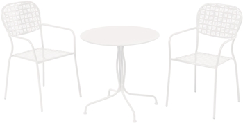 Alfresco Martini 3 Piece Bistro Set In Bianca Finish With 27.5" Round Bistro Table And 2 Stackable Bistro Chairs