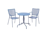 Alfresco Martini 3 Piece Bistro Set In Etta Blue Finish With 27.5" Round Bistro Table And 2 Stackable Bistro Chairs