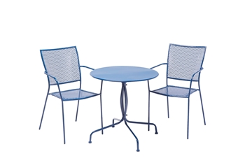 Alfresco Martini 3 Piece Bistro Set In Etta Blue Finish With 27.5" Round Bistro Table And 2 Stackable Bistro Chairs