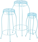 Alfresco Martini Round Plant Stands Sky Blue Finish-Set Of 3