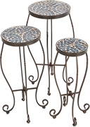 Alfresco Tremiti Round Ceramic Mosaic Plant Stands-Set of 3