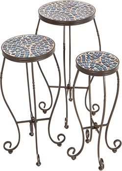 Alfresco Tremiti Round Ceramic Mosaic Plant Stands-Set of 3