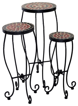 Alfresco Stellarton Round Ceramic Plant Stands with Powdercoated Base - Set of 3