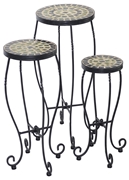 Alfresco Shannon Round Ceramic Plant Stands with Powdercoated Base - Set of 3