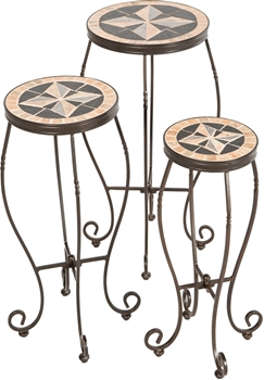 Alfresco Formia Round Ceramic Plant Stands with Powdercoated Base - Set of 3