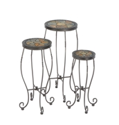 Alfresco Sagrada Round Ceramic Plant Stands with Powdercoated Base - Set of 3