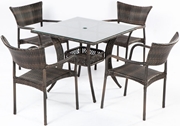 Alfresco Tutto All Weather Wicker Set With 36" Square Dining Table And 4 Dining Arm Chairs