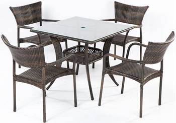 Alfresco Tutto All Weather Wicker Set With 36" Square Dining Table And 4 Dining Arm Chairs