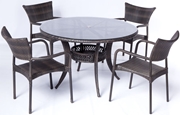 Alfresco Tutto All Weather Wicker Set With 48" Round Dining Table and 4 Dining Arm Chairs