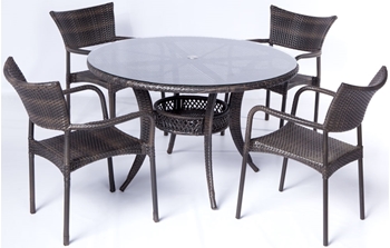 Alfresco Tutto All Weather Wicker Set With 48" Round Dining Table and 4 Dining Arm Chairs