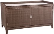 Alfresco All Weather Wicker Sideboard with Shelf and Glass Top Aluminum Frame Dark Roast Finish