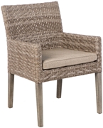 Alfresco Cornwall Woven Wood Set With 71" Rectangular Wood Dining Table and 6 Dining Arm Chairs With Sunbrella Cast Shale Cushions