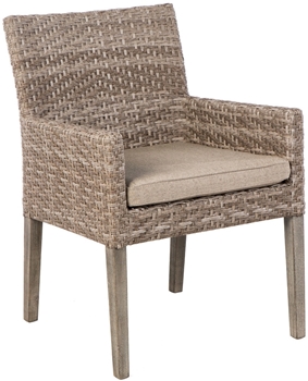 Alfresco Cornwall Woven Wood Set With 71" Rectangular Wood Dining Table and 6 Dining Arm Chairs With Sunbrella Cast Shale Cushions