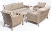 Alfresco Cornwall Woven Wood Deep Seating Conversation Set With Sunbrella Cast Shale Cushions