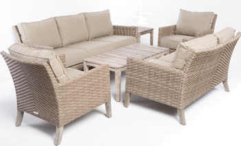 Alfresco Cornwall Woven Wood Deep Seating Conversation Set With Sunbrella Cast Shale Cushions