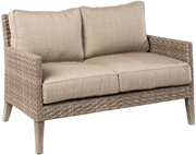 Alfresco Cornwall Woven Wood Deep Seating Loveseat With Sunbrella Cast Shale Cushion