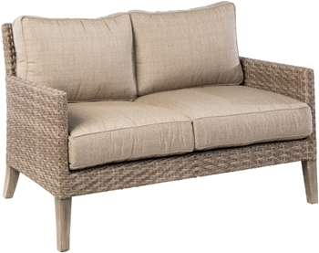 Alfresco Cornwall Woven Wood Deep Seating Loveseat With Sunbrella Cast Shale Cushion
