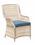 Alfresco Cambridge Outdoor Woven Wicker Set With Malvern 71" Rectangular Wood Dining Table With Umbrella Hole And 6 Dining Chairs With Sunbrella Spectrum Indigo Cushions