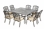 Alfresco Barcelona Cast Aluminum Dining Set With 64" Square Dining Table With Umbrella Hole and 8 Stackable Dining Arm Chairs with Cushions